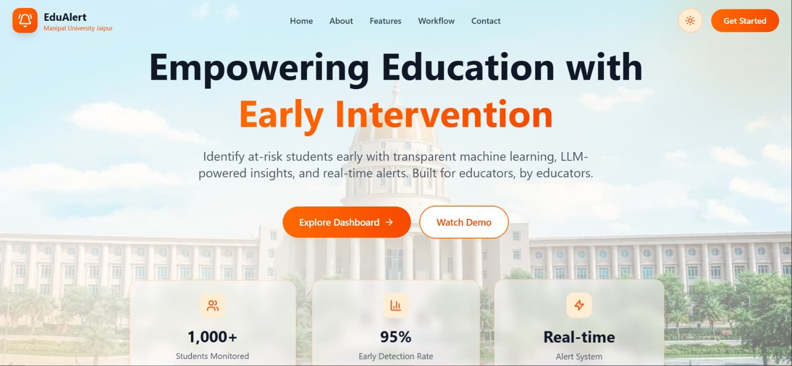 Teacher dashboard listing students by risk tier with risk scores and attendance